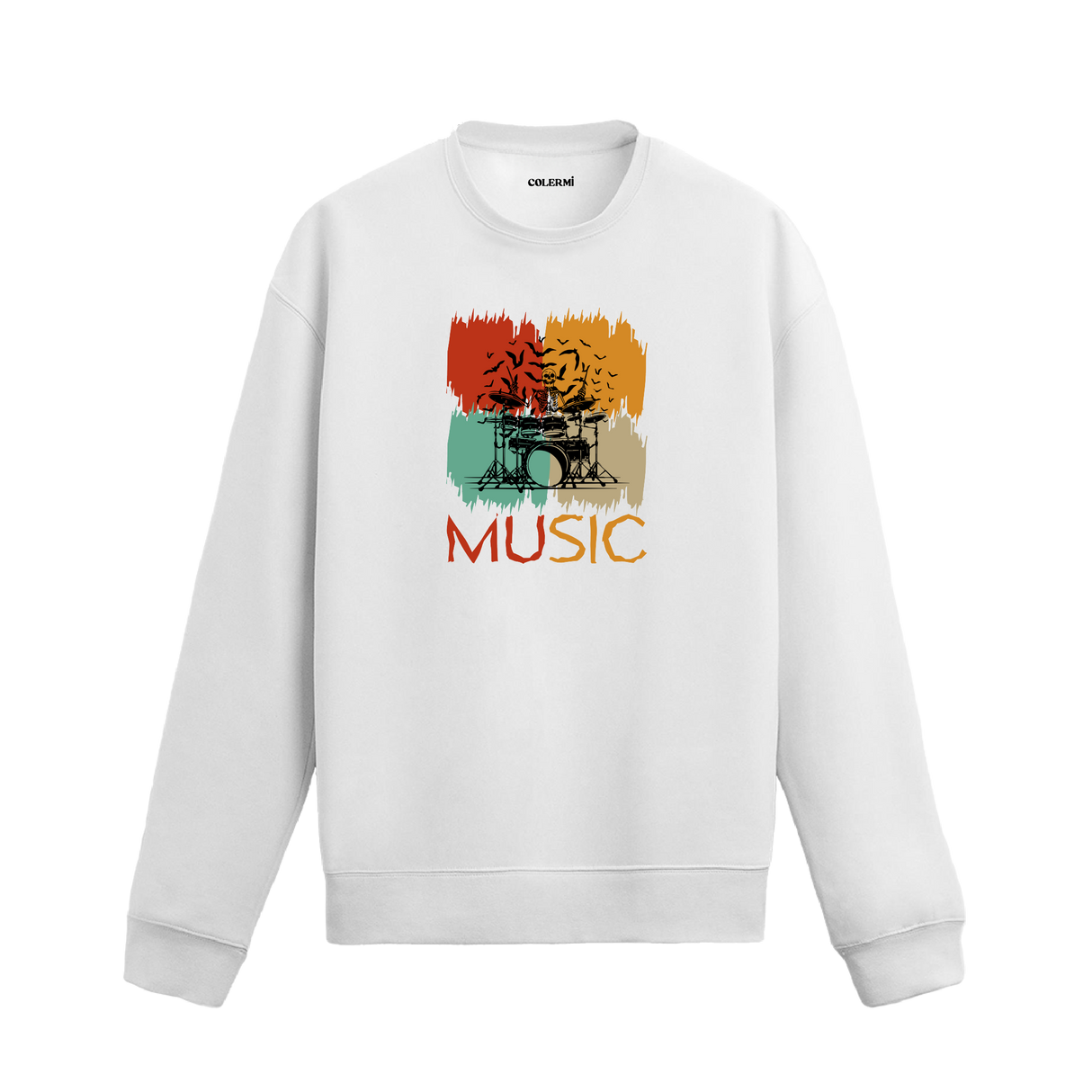 Davul baskılı retro tasarımlı Colermi müzik sweatshirt