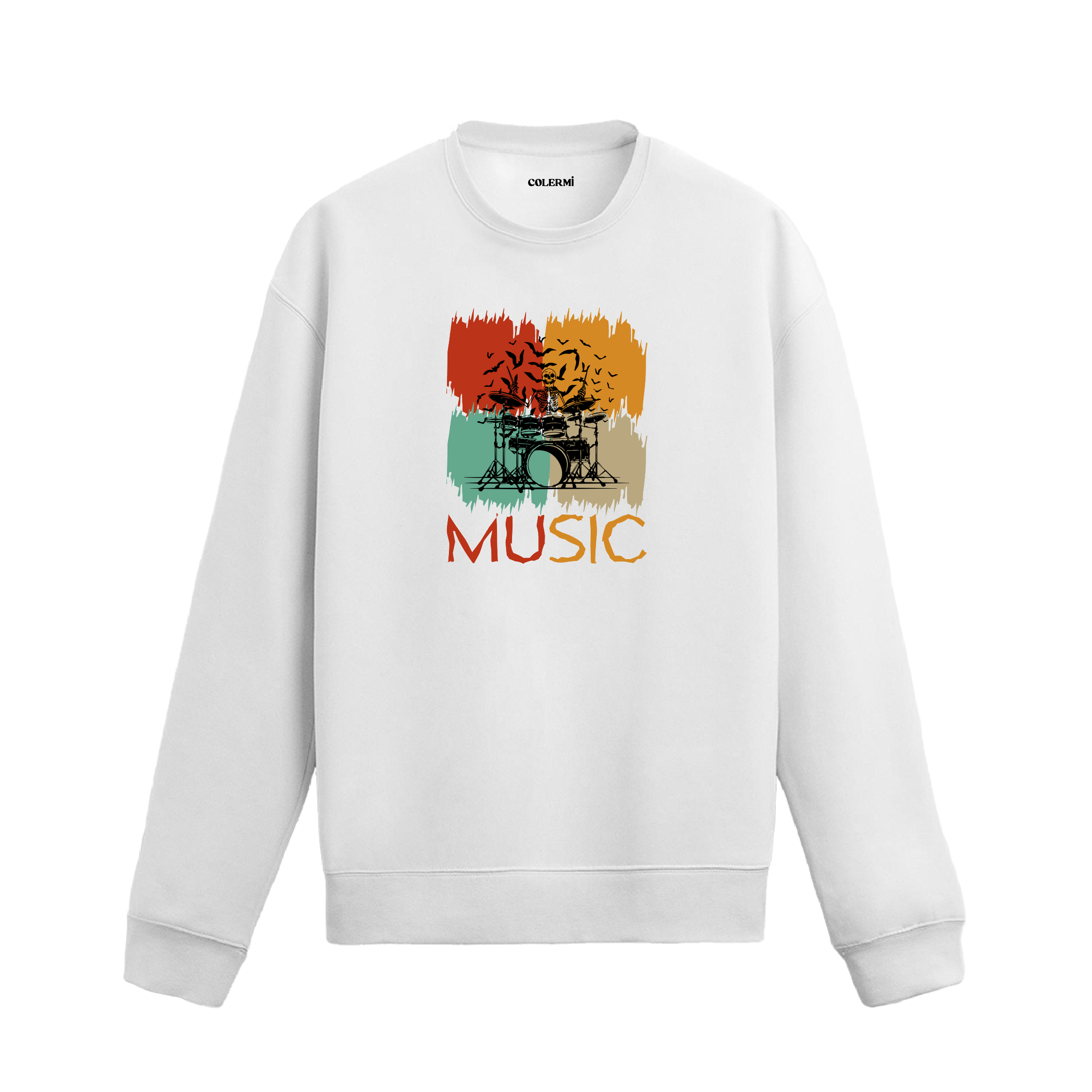 Davul baskılı retro tasarımlı Colermi müzik sweatshirt