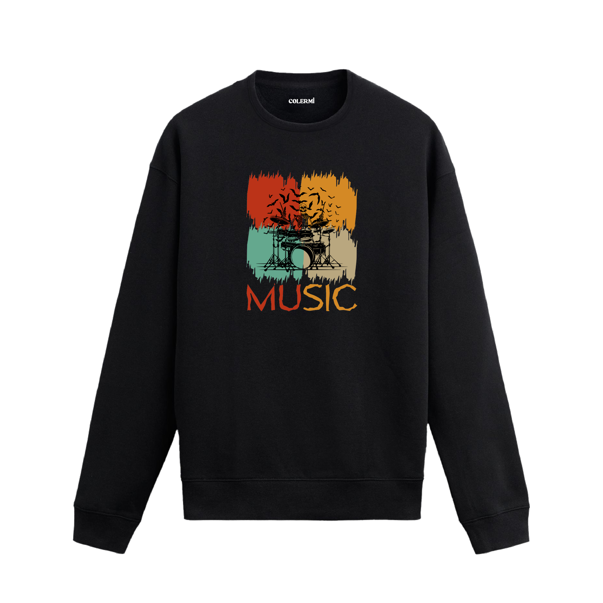 Davul baskılı retro tasarımlı Colermi müzik sweatshirt