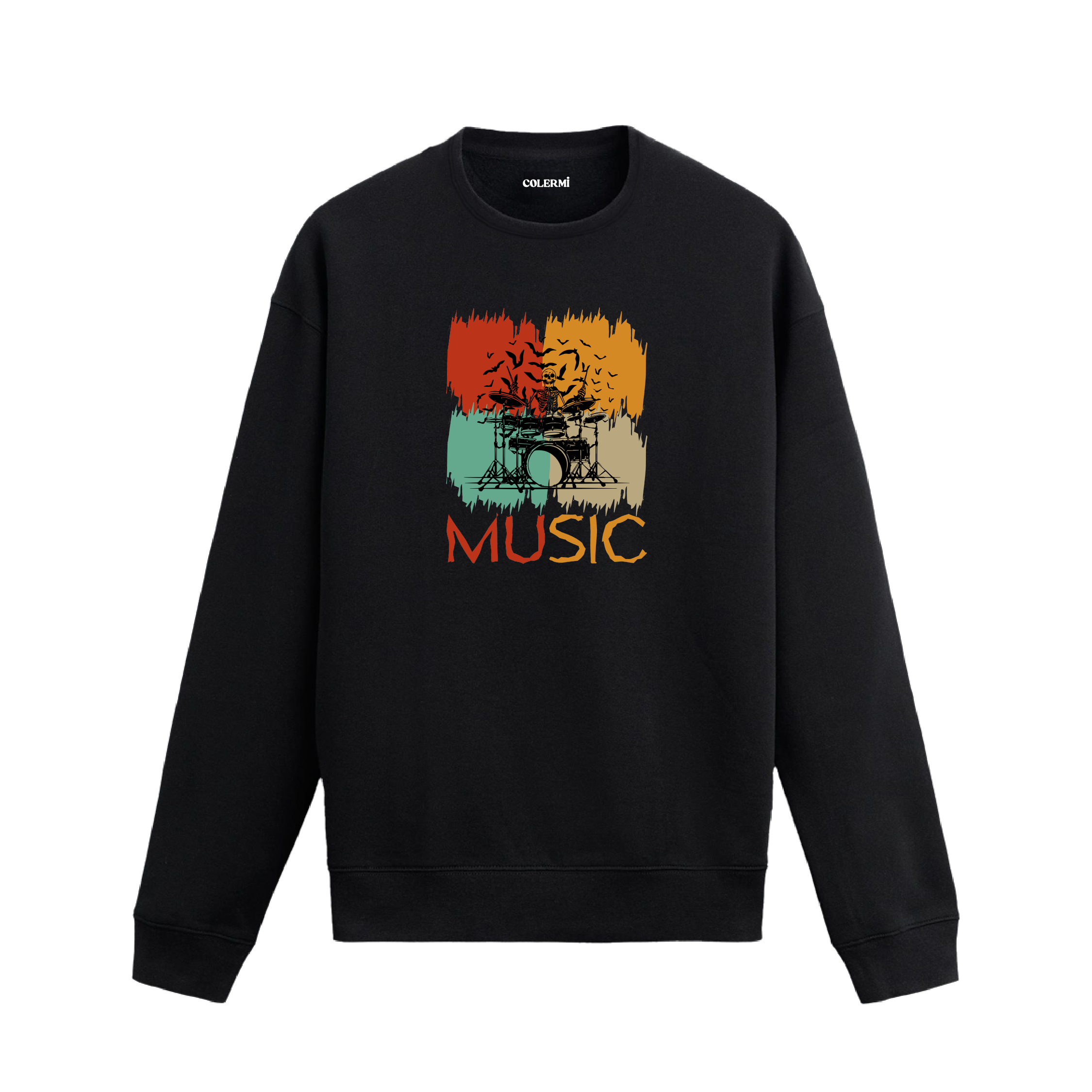 Davul baskılı retro tasarımlı Colermi müzik sweatshirt