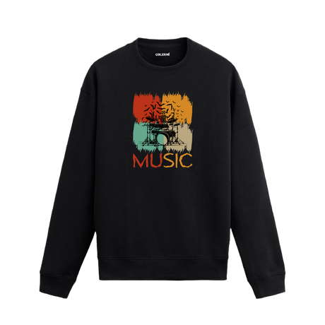 Davul baskılı retro tasarımlı Colermi müzik sweatshirt