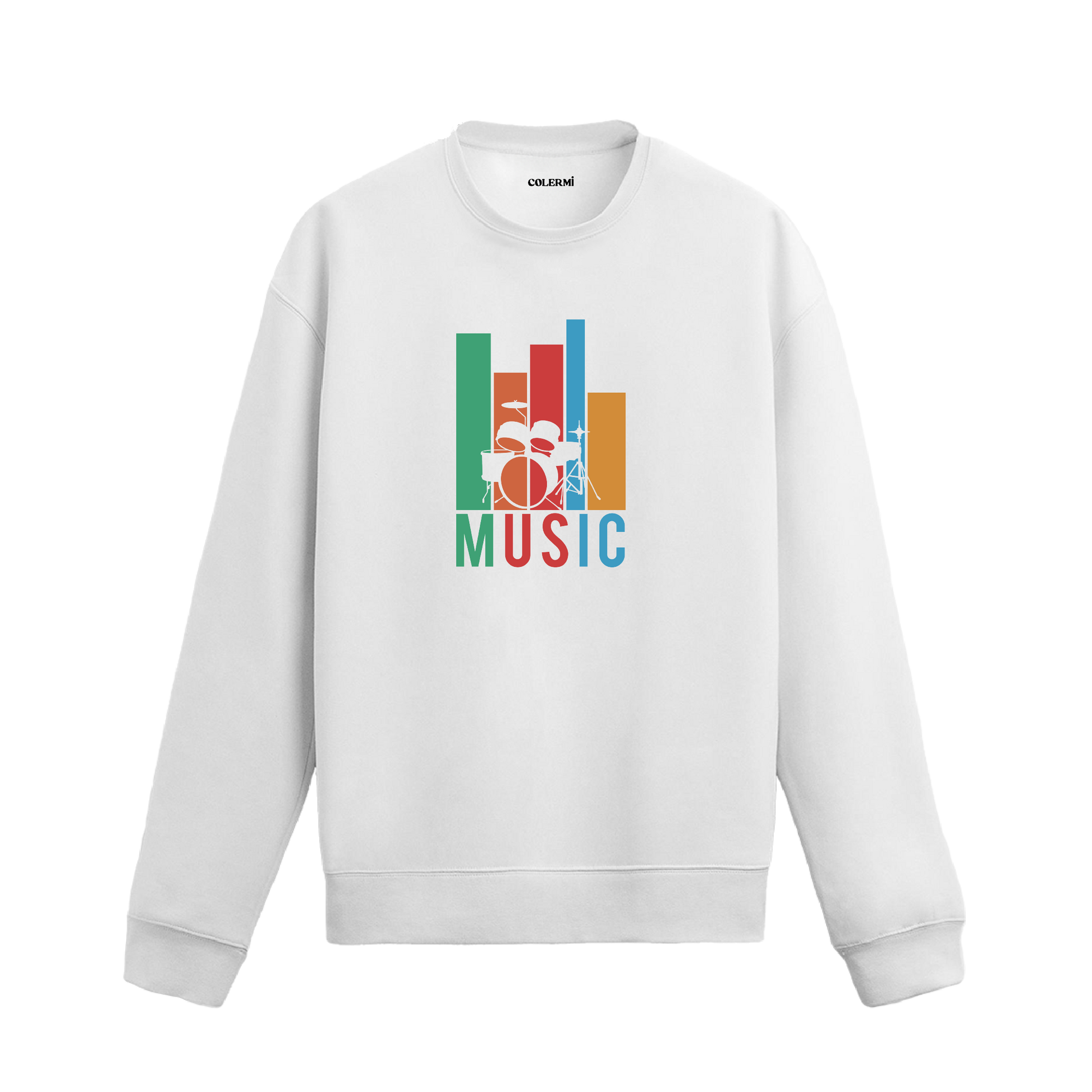 Renkli grafik desenli davul seti baskılı Colermi sweatshirt