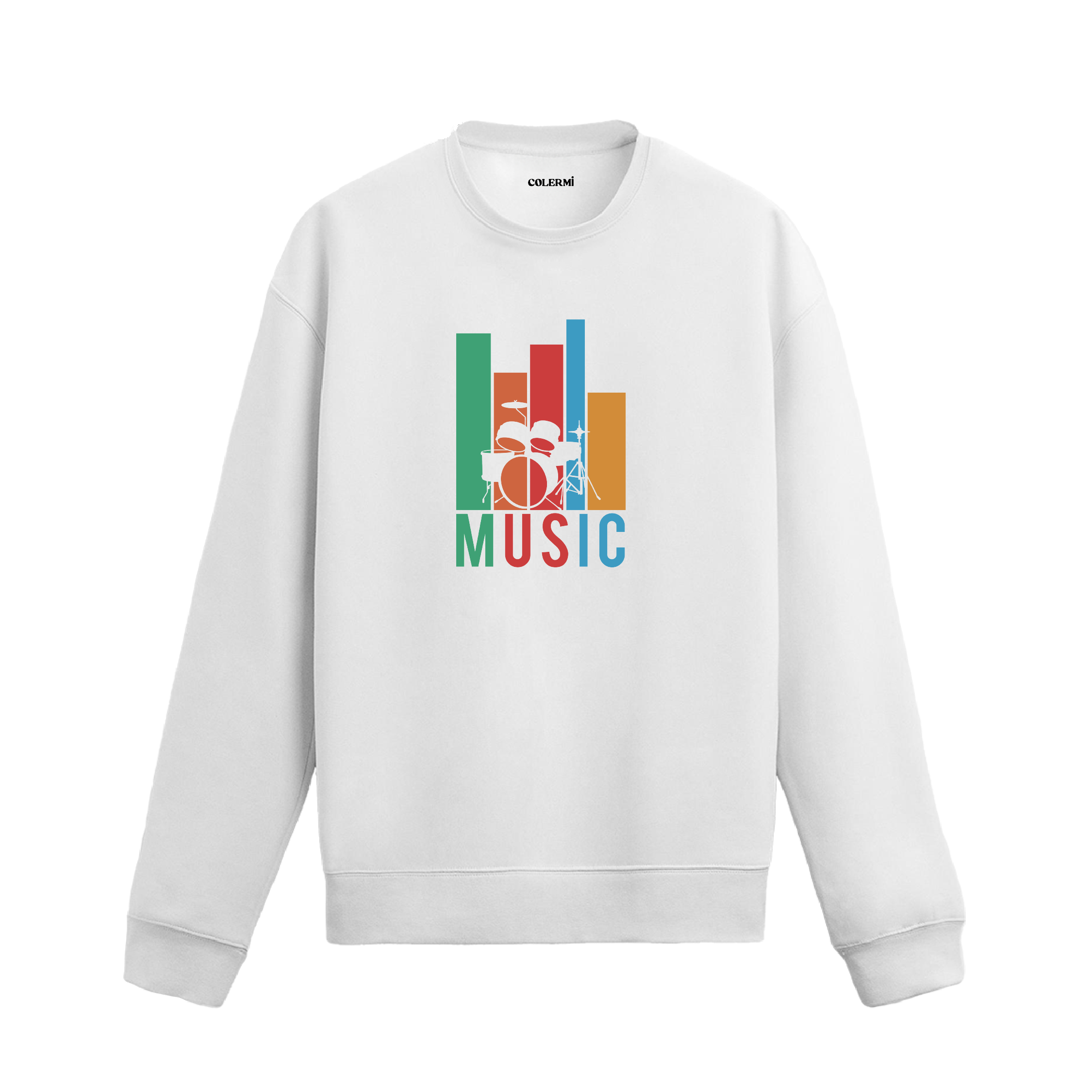 Renkli grafik desenli davul seti baskılı Colermi sweatshirt