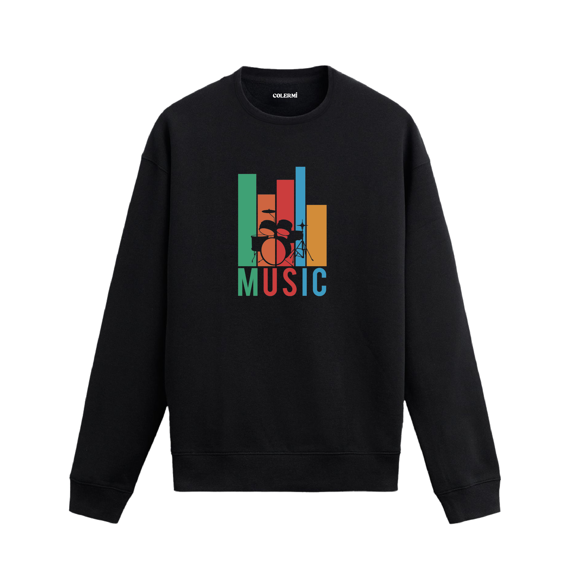 Renkli grafik desenli davul seti baskılı Colermi sweatshirt