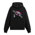 Canlı renklerde deniz kaplumbağası baskılı siyah hoodie