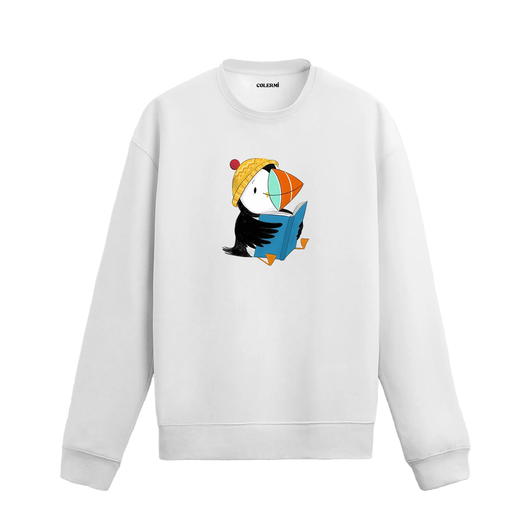 Kitap Okuyan Deniz Papağanı Tasarımlı Sweatshirt görsel 2 | Colermi