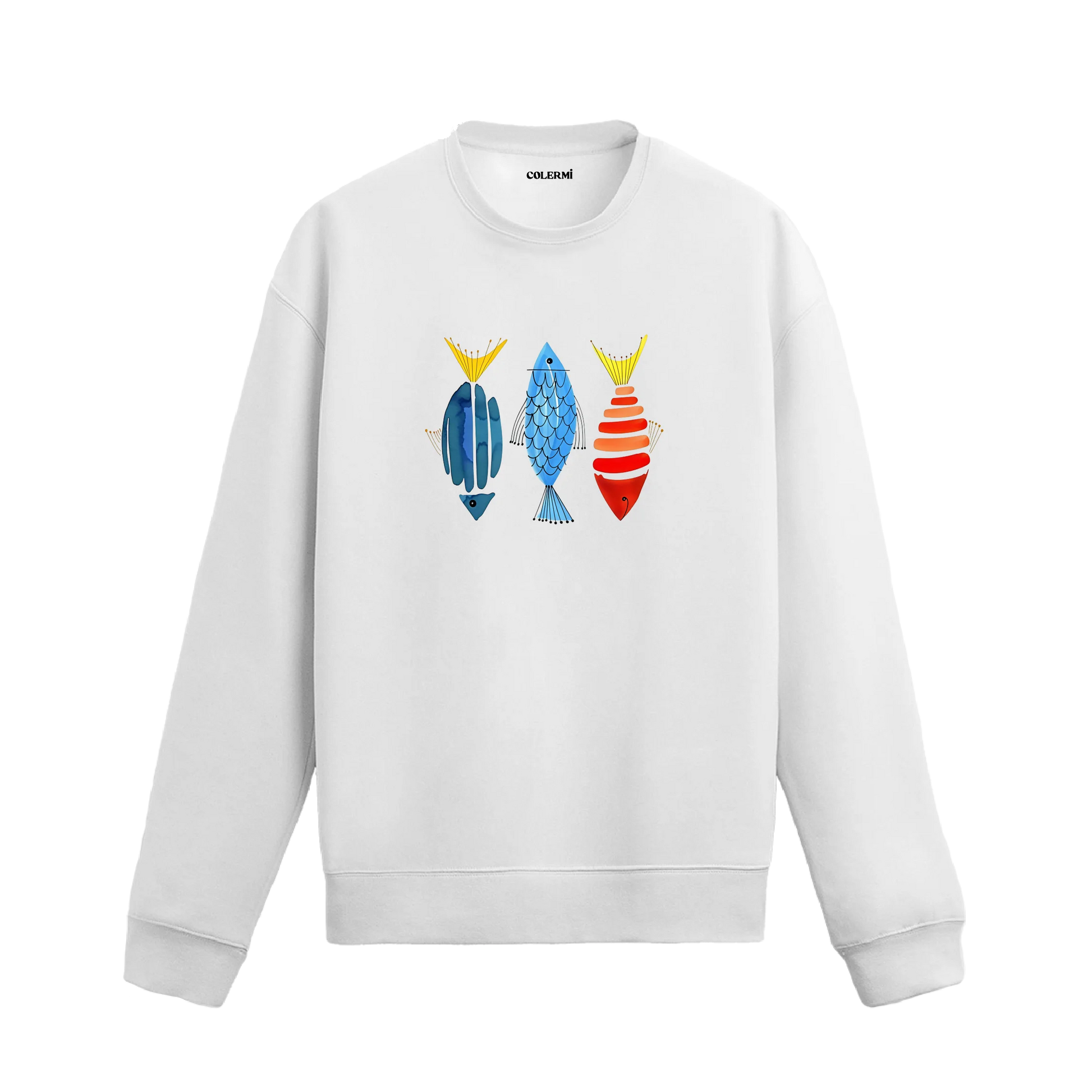 Deniz Temalı Soyut Balık Tasarımlı Sweatshirt görsel 2 | Colermi