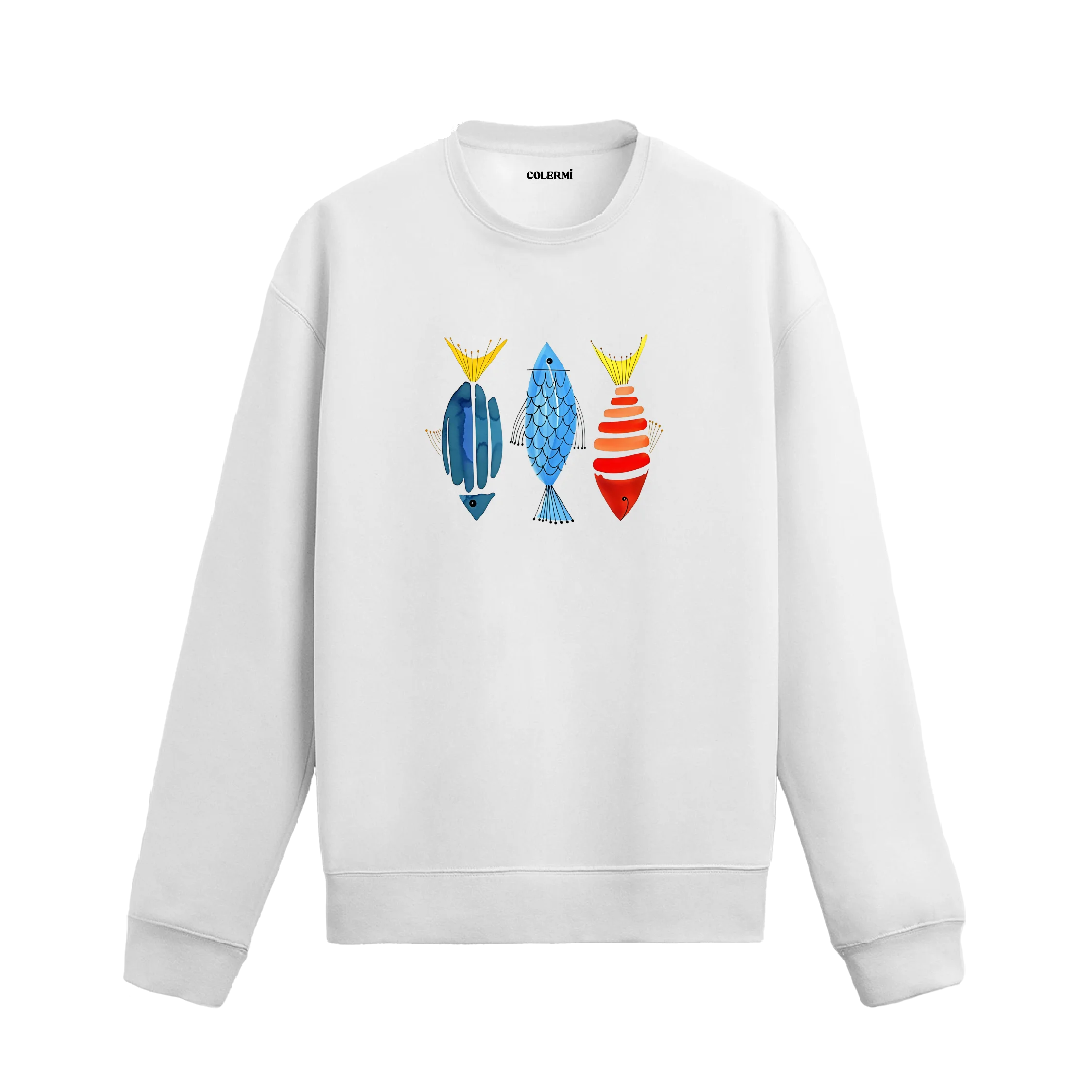 Deniz Temalı Soyut Balık Tasarımlı Sweatshirt görsel 2 | Colermi
