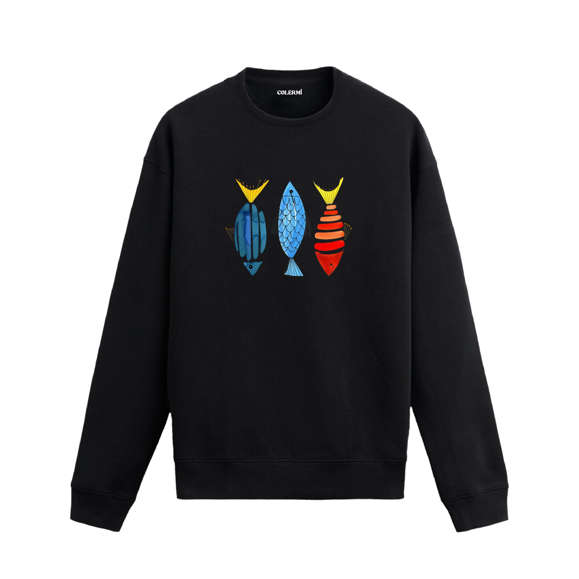 Deniz Temalı Soyut Balık Tasarımlı Sweatshirt | Colermi