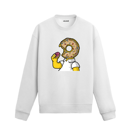 beyaz sweatshirt üzerinde donut kafalı karakter tasarımı