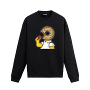 Siyah sweatshirt üzerinde donut kafalı karakter tasarımı