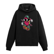 Kaykay yapan donut karakter tasarım baskılı hoodie – enerjik ve eğlenceli görünüm