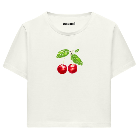 Kiraz İllüstrasyonlu Crop Top T-Shirt