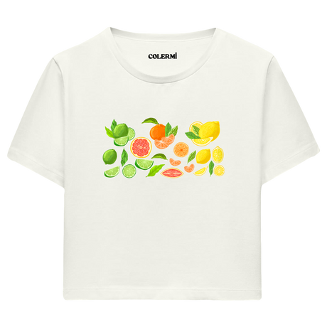 Colermi Kadın Crop Top T-Shirt - Narenciye Deseni