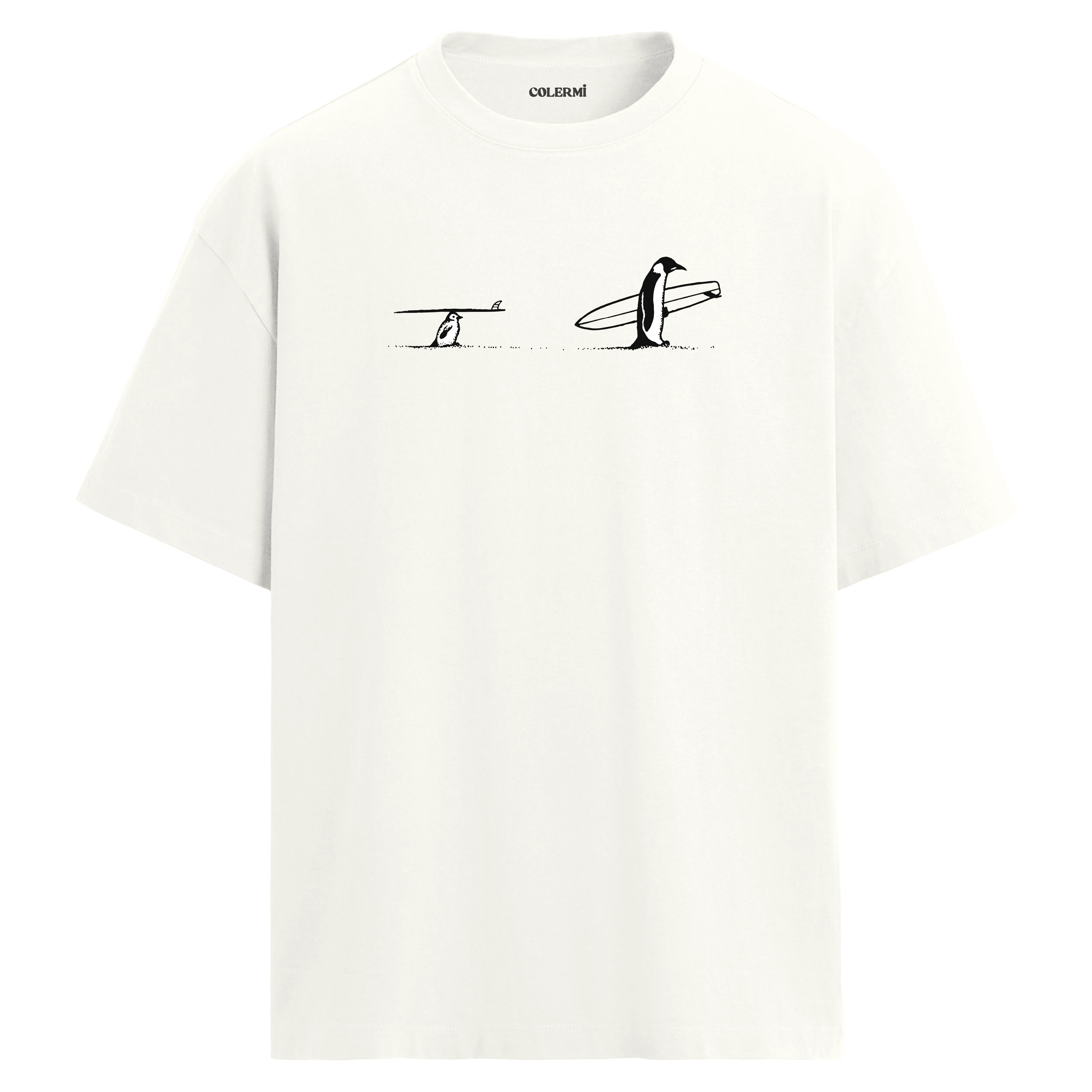 Sörf Zamanı Penguenler Oversize T-Shirt