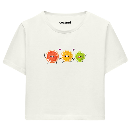 Sevimli Narenciye Karakterli Crop Top T-Shirt