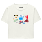 Colermi - Yaz Tatili Temalı Kadın Crop T-Shirt