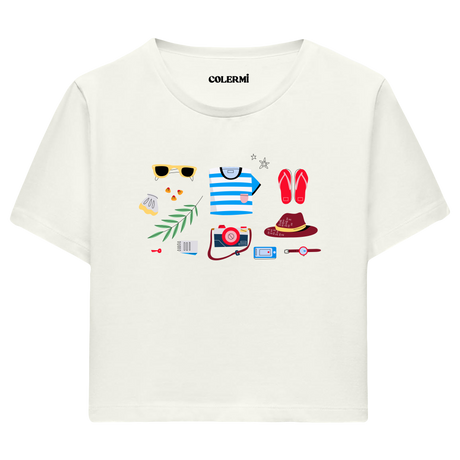 Colermi - Yaz Tatili Temalı Kadın Crop T-Shirt