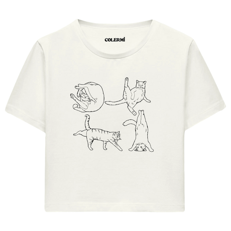 Yoga Crop T-Shirt - Tatlı Kedinin Yoga Pozu