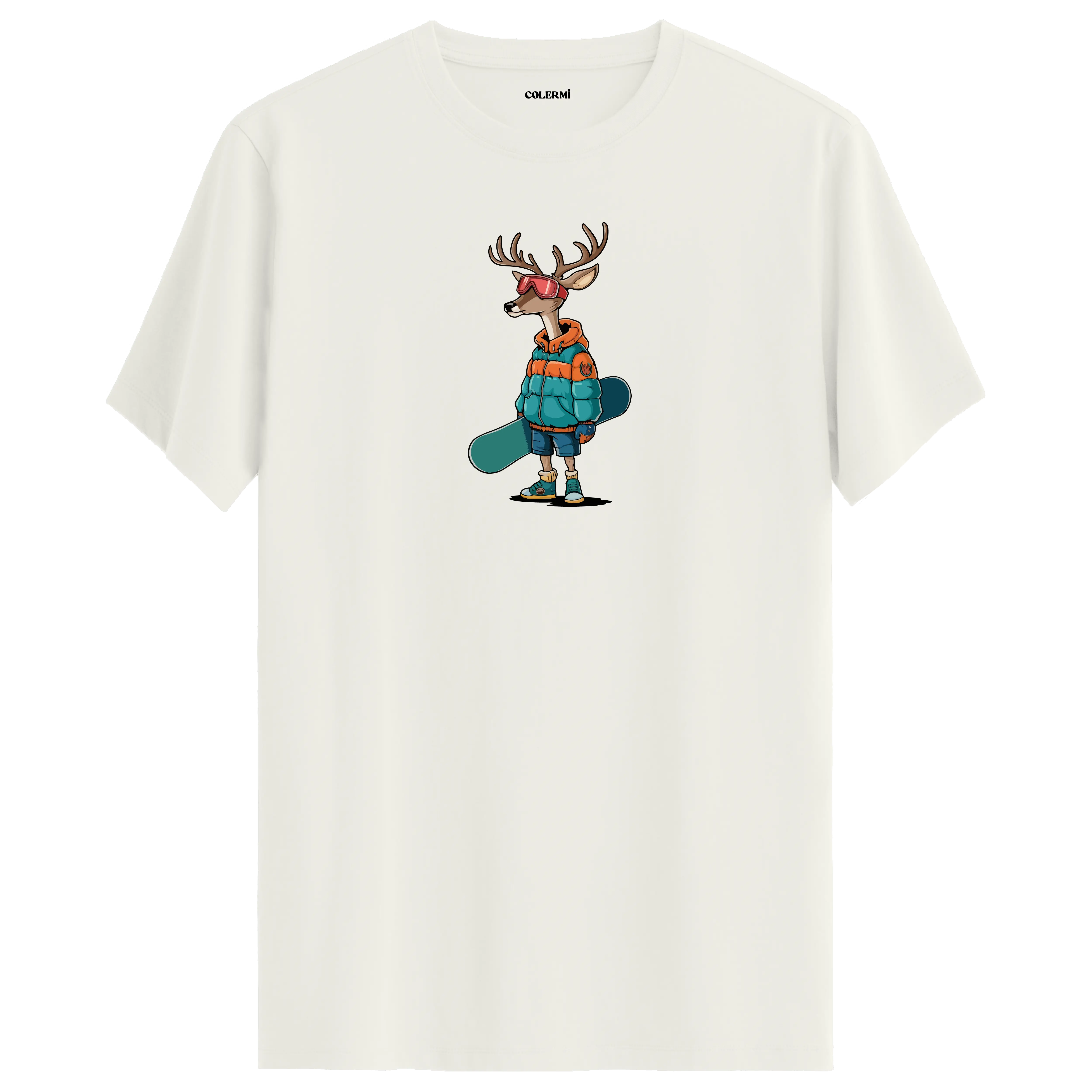 Snowboarding Deer Crew Neck T-Shirt