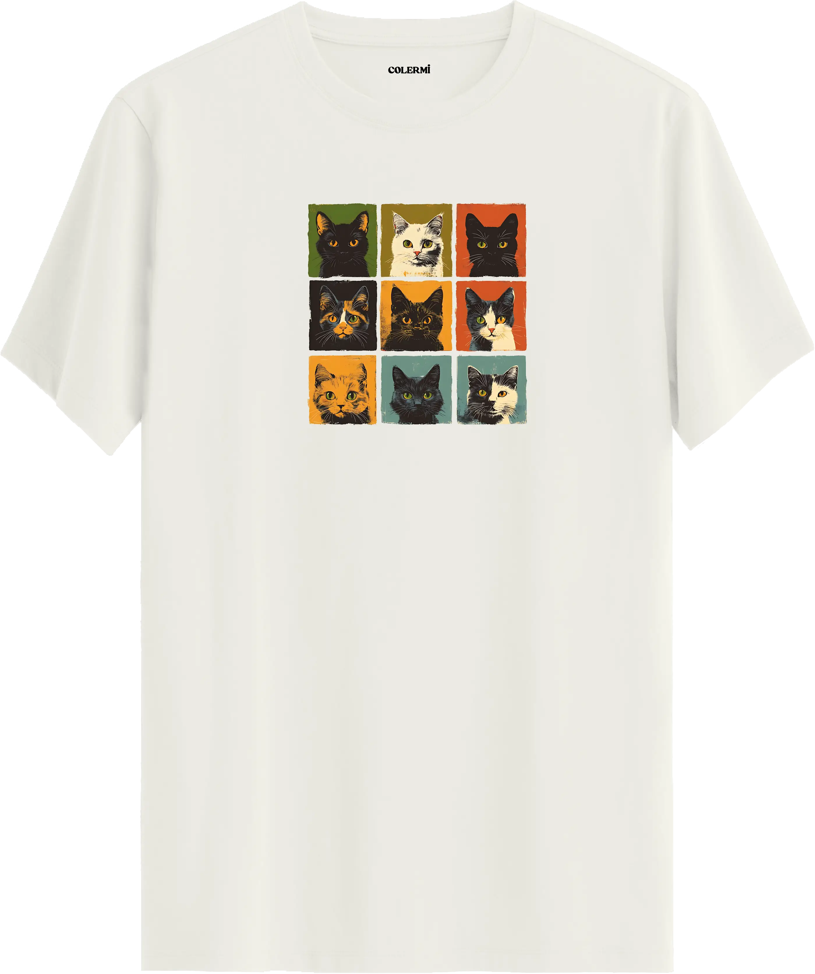 Retro Kedi Kolaj Tasarım Tişört