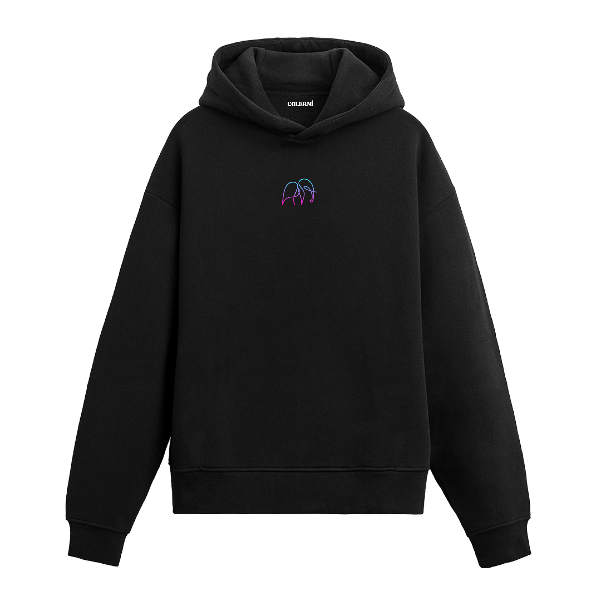 Siyah hoodie üzerinde minimal fil baskısı