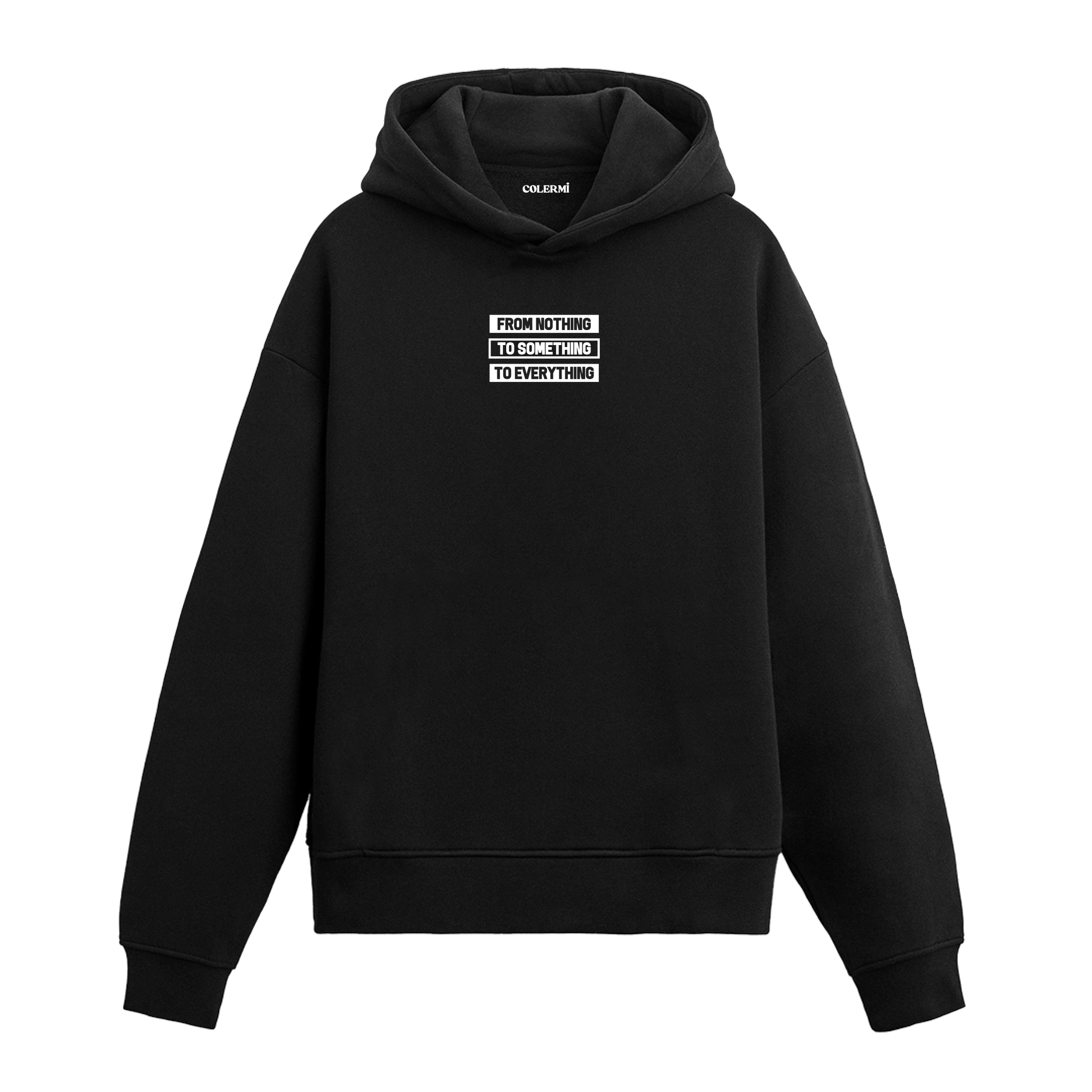 Siyah hoodie üzerinde From Nothing to Everything yazılı baskı