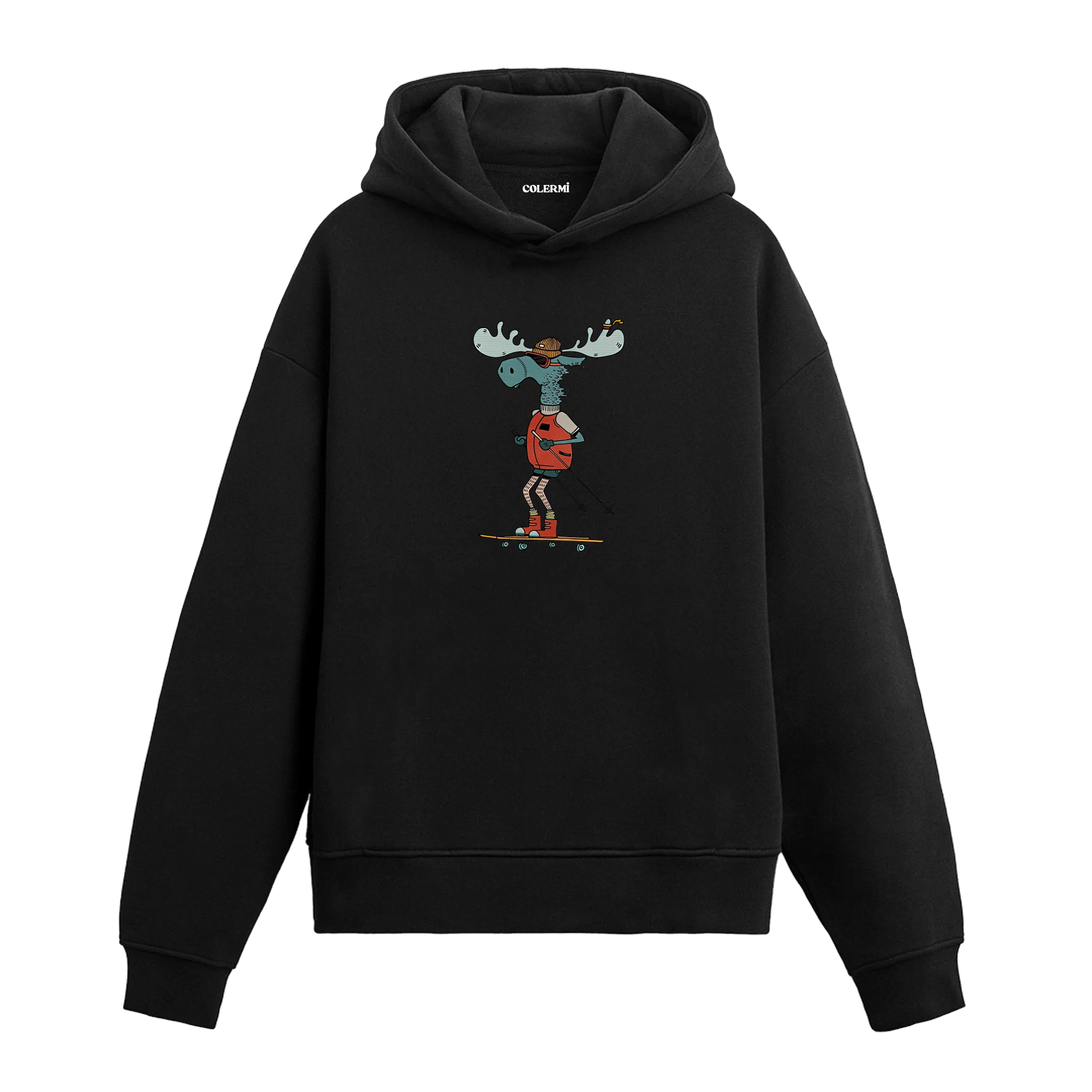 Kaykaycı Geyik Tasarımlı Hoodie