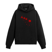 Siyah hoodie, kırmızı geyik ve Noel Baba kızağı yıldızlı baskı, pamuklu unisex hoodie
