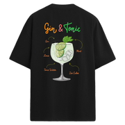 Gin & Tonic baskılı, lime ve nane detaylı sırt tasarımlı oversize tişört