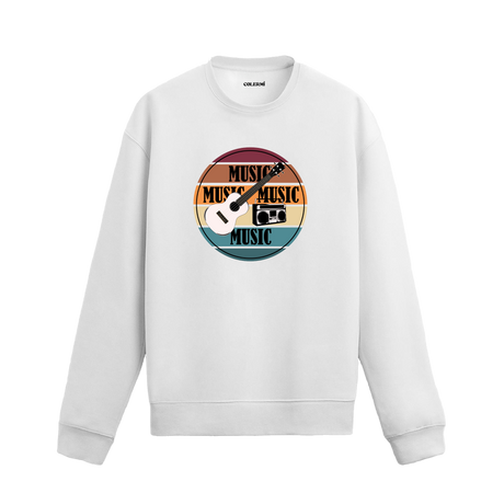 Retro gitar ve kasetçalar baskılı Colermi sweatshirt