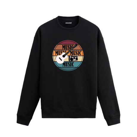 Retro gitar ve kasetçalar baskılı Colermi sweatshirt