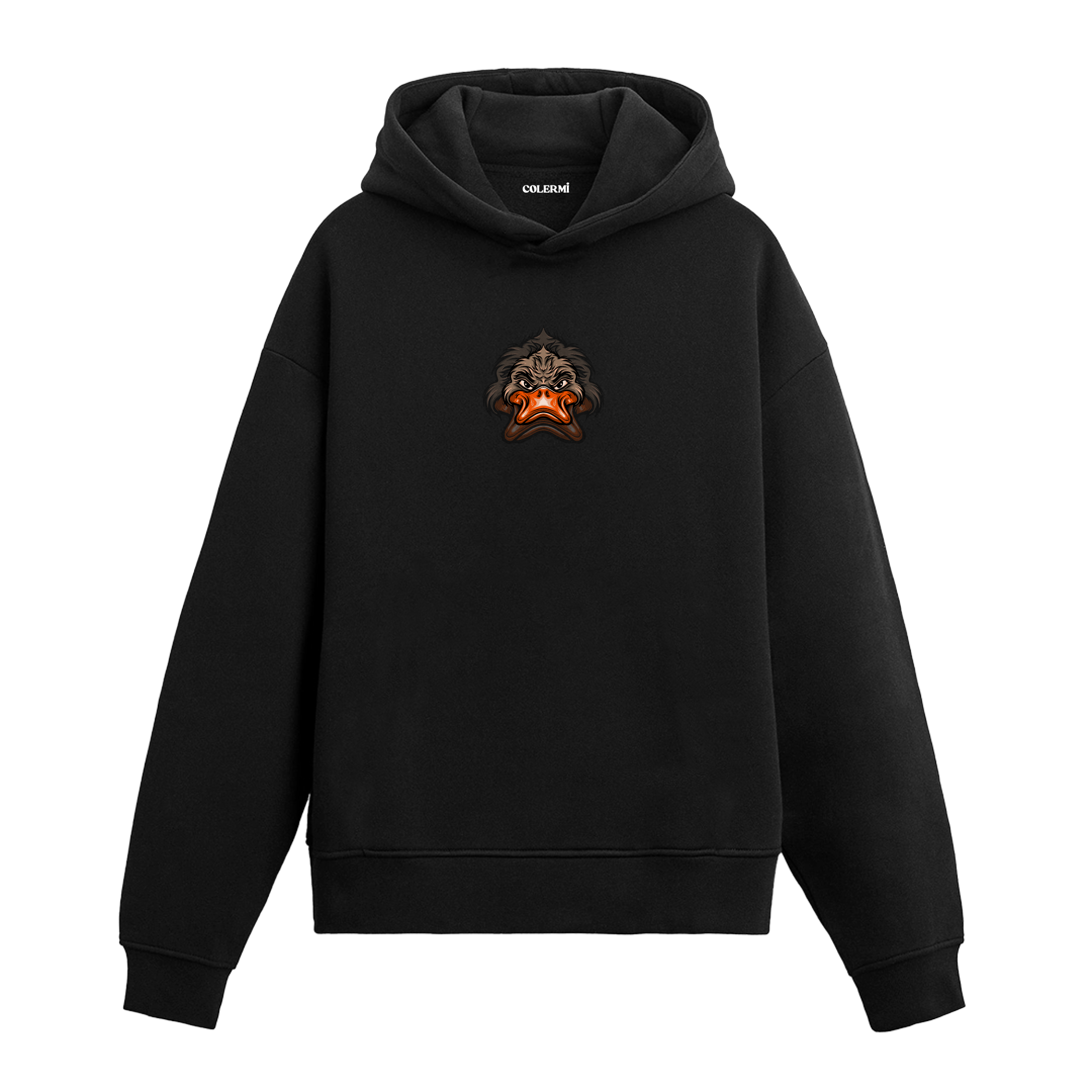 Siyah hoodie, gotik ördek baskısı, unisex pamuklu hoodie