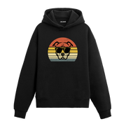 Retro günbatımı dairesinde güneş gözlüklü pitbull baskılı siyah hoodie