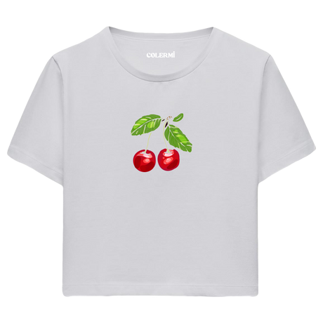 Kiraz İllüstrasyonlu Crop Top T-Shirt