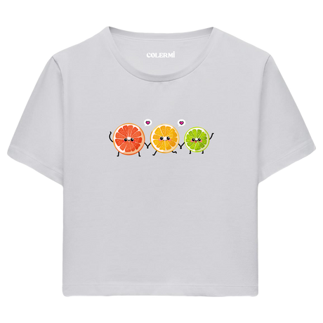 Sevimli Narenciye Karakterli Crop Top T-Shirt