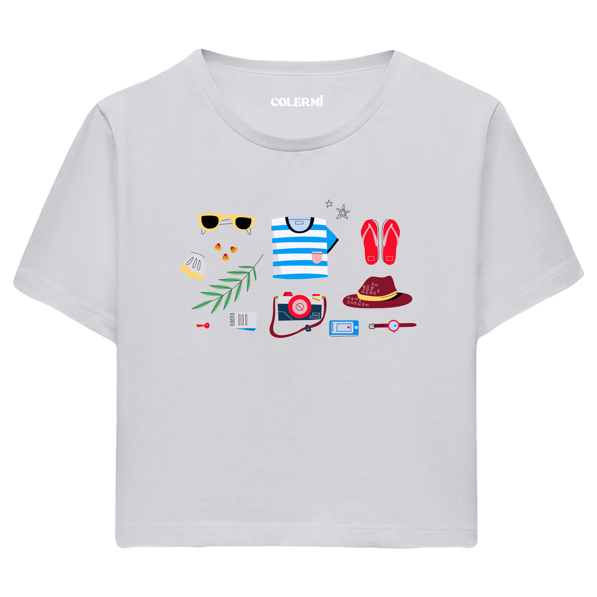 Colermi - Yaz Tatili Temalı Kadın Crop T-Shirt