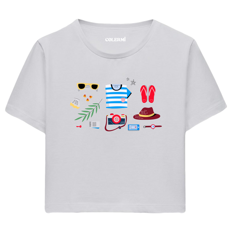 Colermi - Yaz Tatili Temalı Kadın Crop T-Shirt