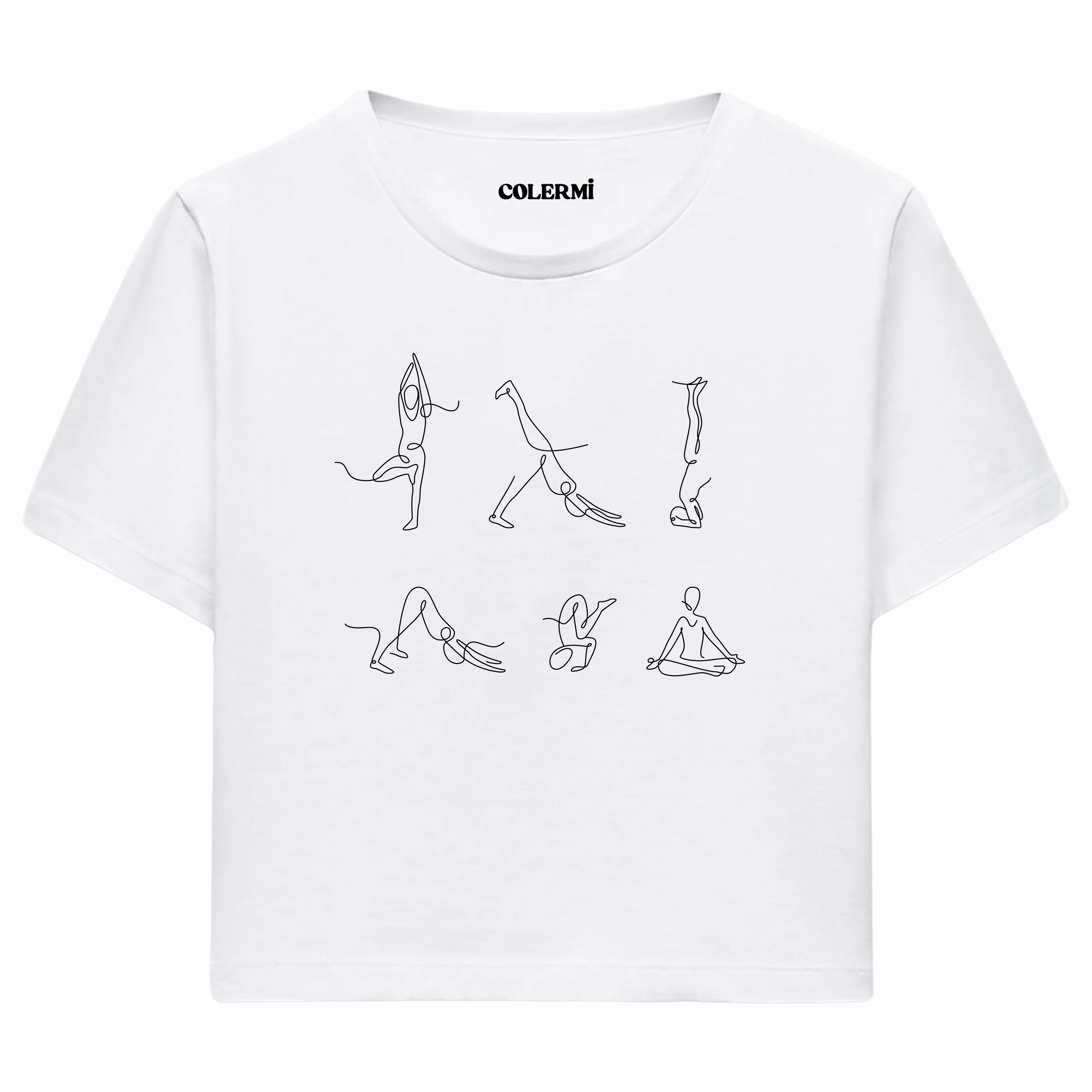 Yoga Crop T-Shirt - Minimal Çizgi Sanatı Yoga Pozları