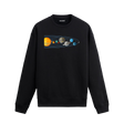 Güneş sisteminin gezegenlerini ve yörüngelerini içeren bilimsel tasarımlı siyah sweatshirt.