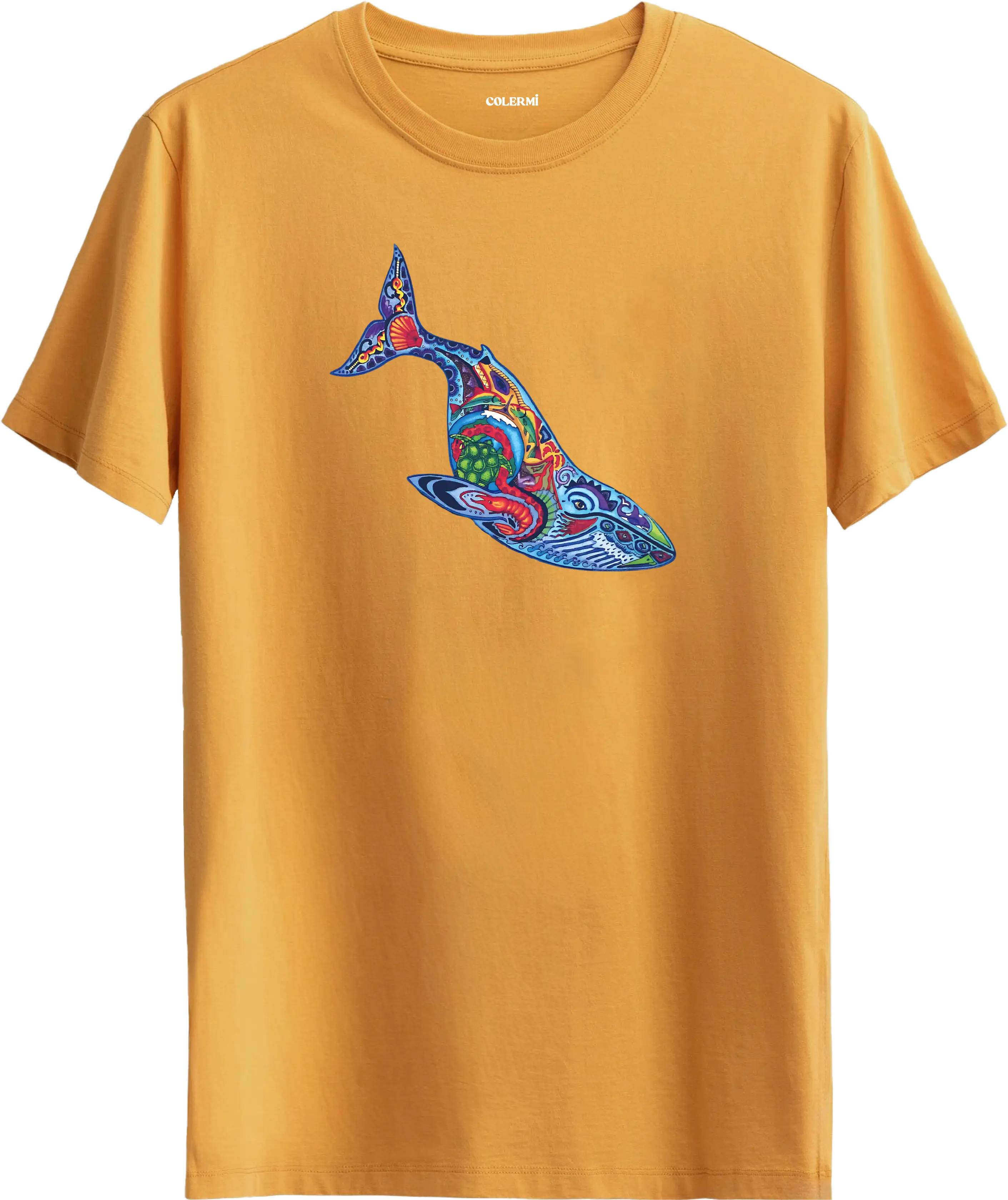Renkli Balina Figürlü Sanatsal Baskılı Tişört
