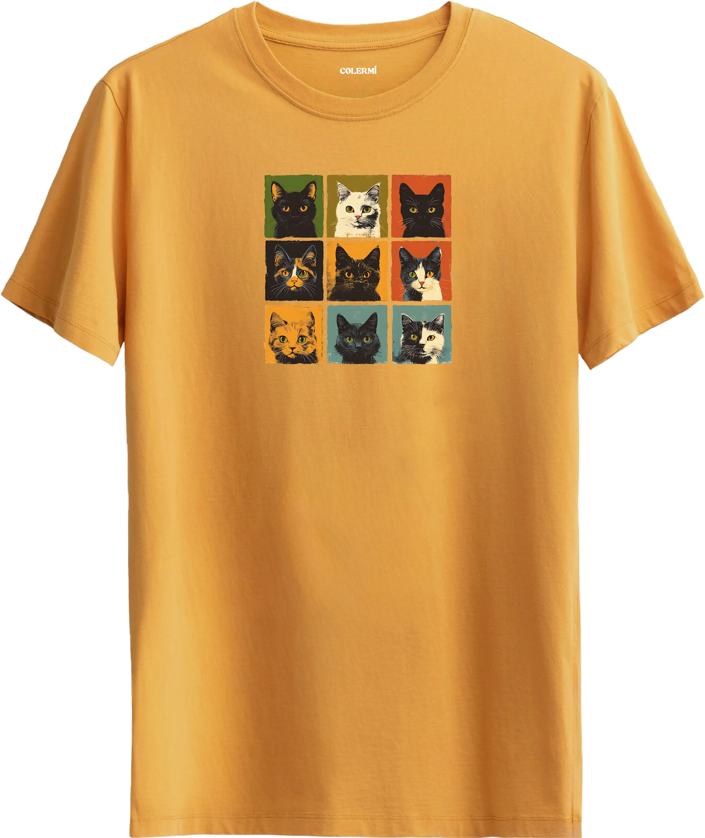 Retro Kedi Kolaj Tasarım Tişört