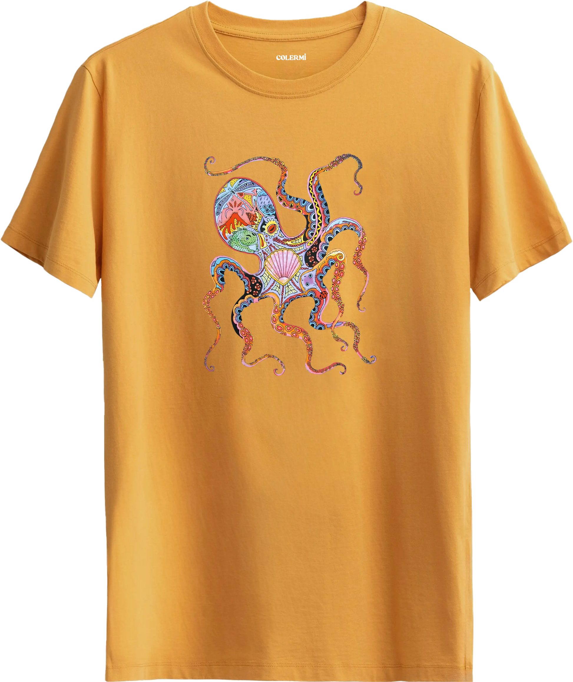 Sanatsal Ahtapot Baskılı Özgün Tasarım Tişört detay | Colermi