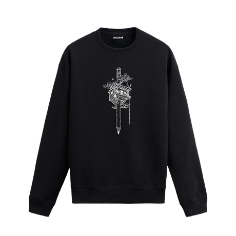 Kalem ucunda ağaç ev, kuş ve ip detaylı Colermi sweatshirt.