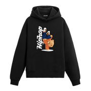 Tek eli üzerinde breakdance yapan hip hop tarzı ayıcık figürlü hoodie tasarımı.