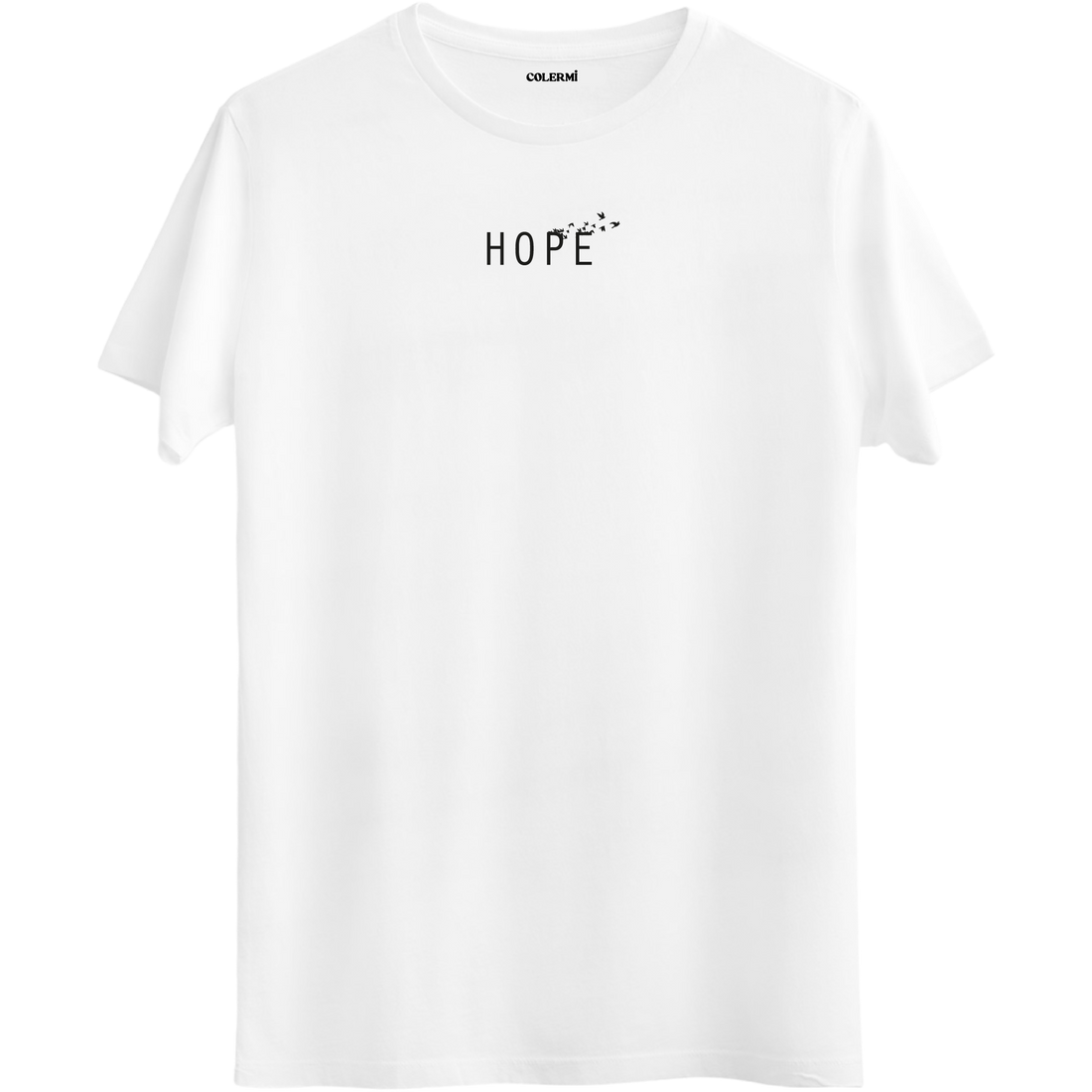 Umudu ve özgürlüğü simgeleyen, kuş detaylarıyla tamamlanmış Minimal Tasarım Bisiklet Yaka T-Shirt.