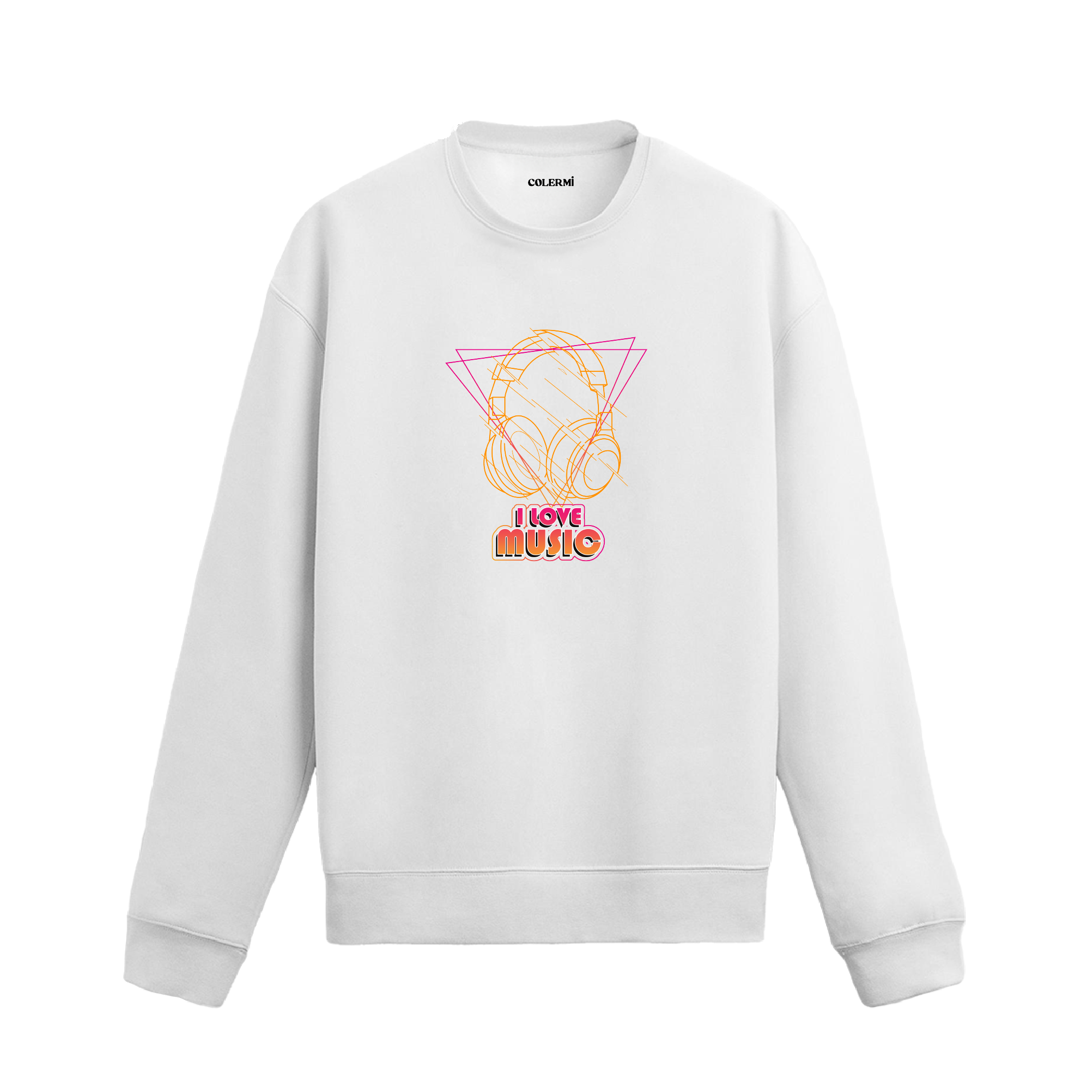 Kulaklık baskılı I Love Music müzik temalı Colermi sweatshirt