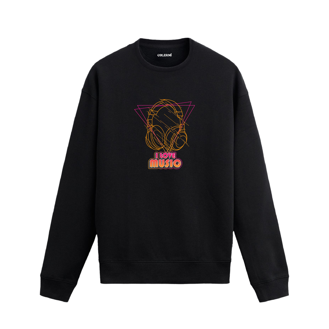 Kulaklık baskılı I Love Music müzik temalı Colermi sweatshirt