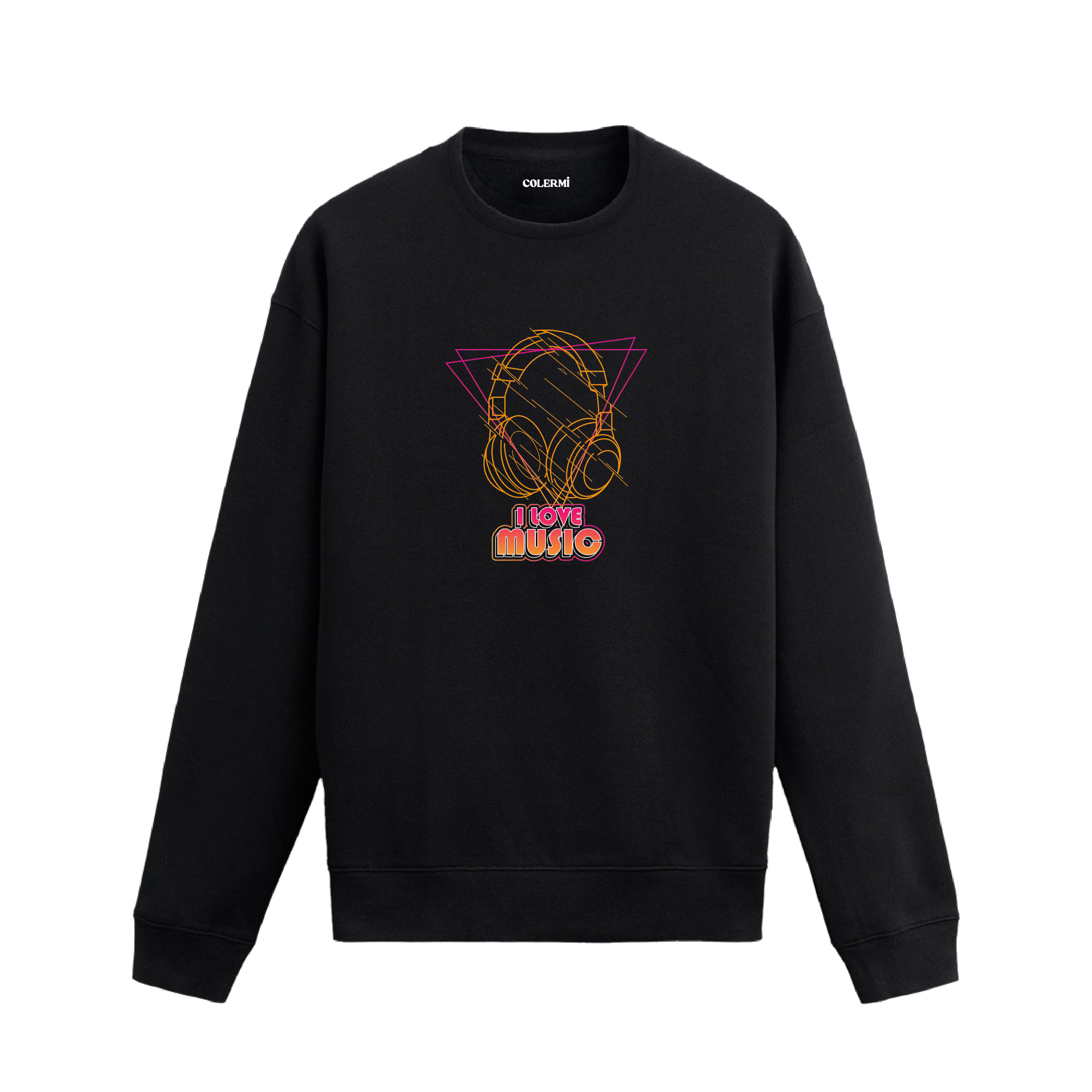 Kulaklık baskılı I Love Music müzik temalı Colermi sweatshirt