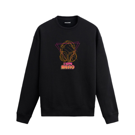 Kulaklık baskılı I Love Music müzik temalı Colermi sweatshirt
